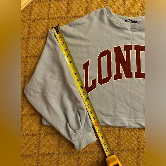 Zara gray cropped boxy crew neck long sleeved sweatshirt with London text L - Picture 5 of 10